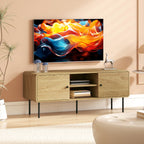 Meuble TV, meuble télé jusqu'à 55 pouces avec 2 portes, 2 compartiments ouverts, pieds en acier, 120x40x50cm, chêne-9