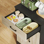Buffet haut cuisine, armoire de cuisine, tiroir, 3 portes, étagères ouvertes, plan de travail, 60x40x180cm, bois naturel-8