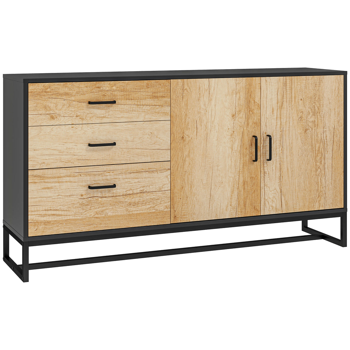Buffet salon meuble de rangement avec 3 tiroirs et étagère réglable, pieds en acier, poignées en alliage d'aluminium-0