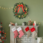 Couronne de Noël artificielle lumineuse avec 20 LED de 60 cm - décorée de houx et de pommes de pin-8