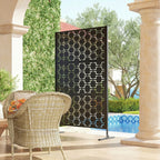 Panneau brise vue décoratif paravent extérieur à motif géométrique ajouré en métal - 122 x 45 x 198 cm, noir-6