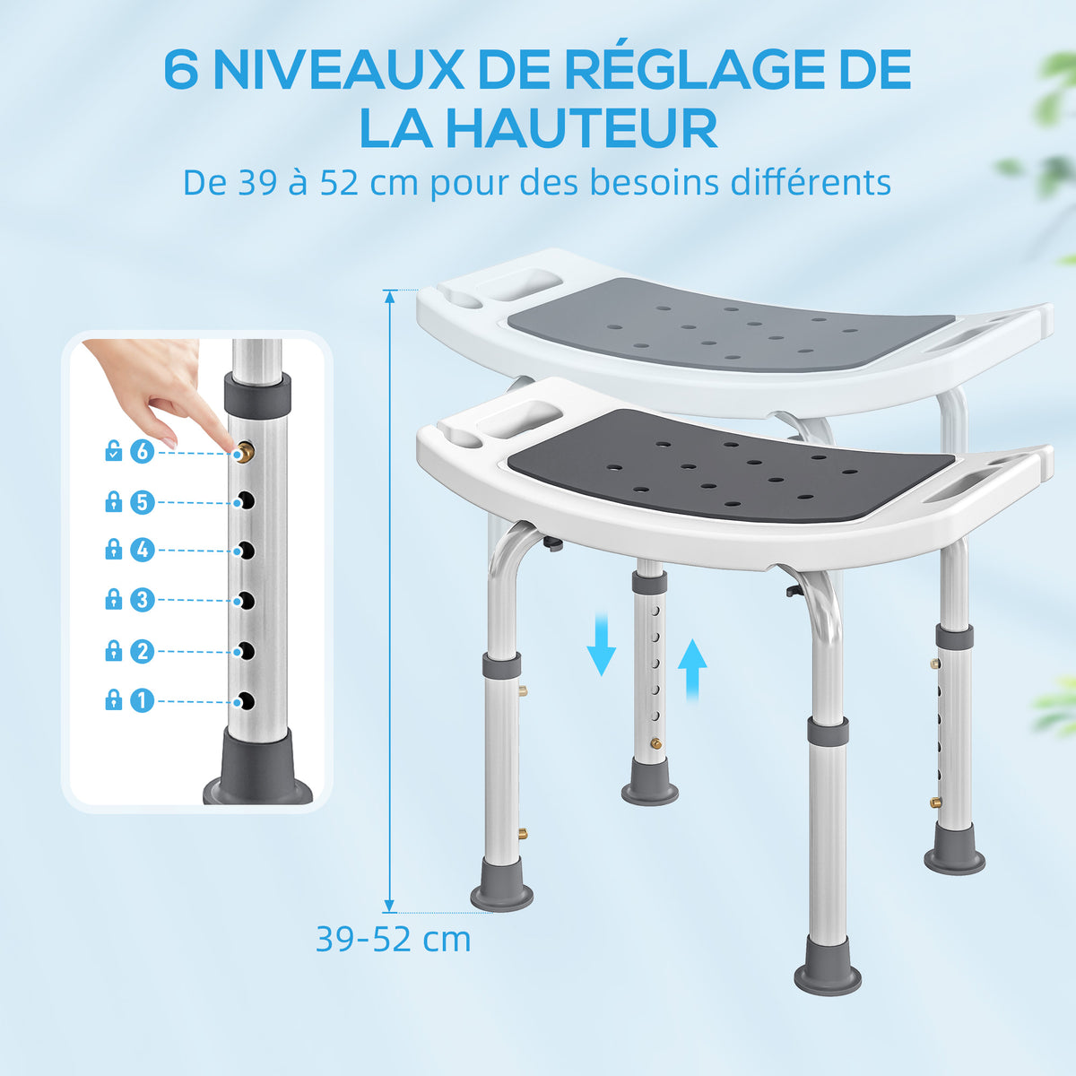 Siège de Douche réglable en Hauteur Tabouret de Douche Ergonomique Pieds antidérapants Charge Max. 135 Kg alu HDPE Gris-4