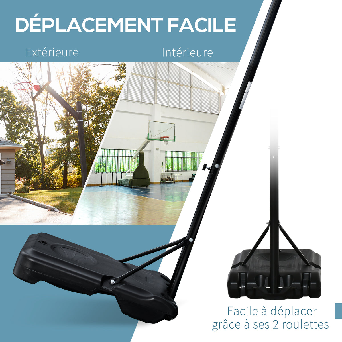 Panier de basket extérieur avec poteau panneau, base de lestage sur roulettes hauteur réglable 2,1-2,6 m (panier) - acier, noir blanc et rouge-5