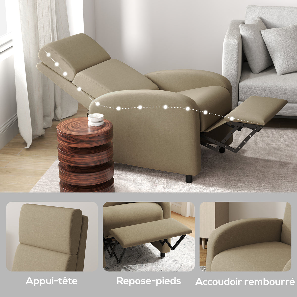 Fauteuil relax fauteuil inclinable salon fauteuil de relaxation - dossier réglable jusqu'à 160° repose-pieds intégré-7