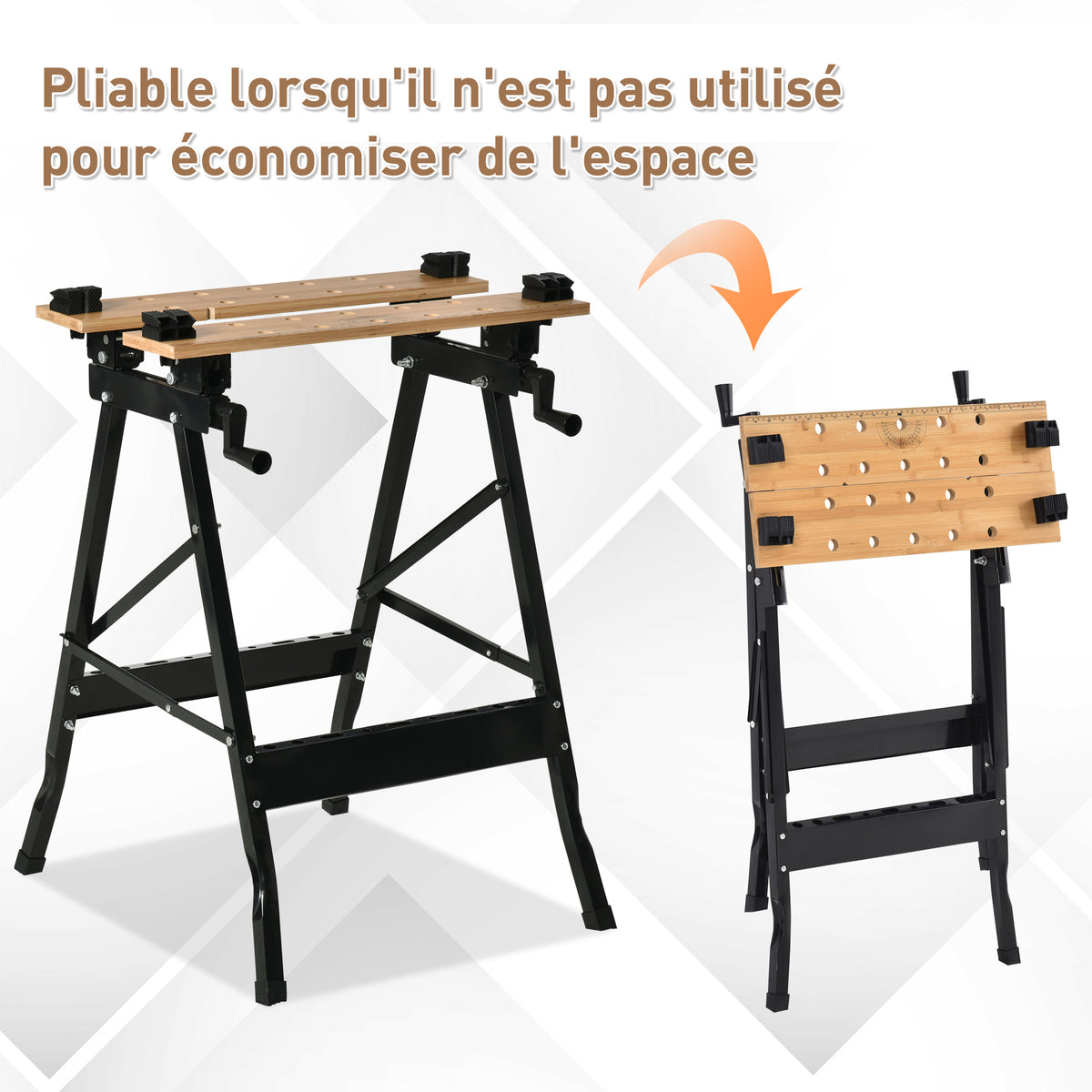 Établi pliant établi de serrage avec 4 serre-joints table de travail, charge 150 kg, 63,5x60,5x78cm, noir-3