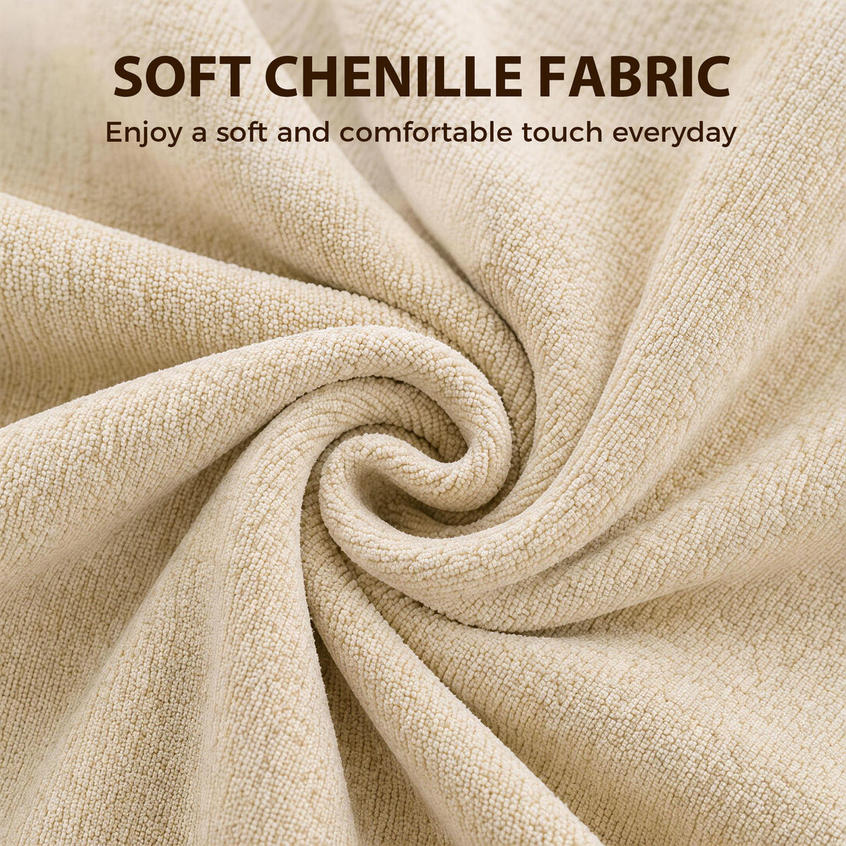 Pouf coffre rangement, tabouret rond en chenille, pouf repose-pieds avec base en métal effet bois, beige-4