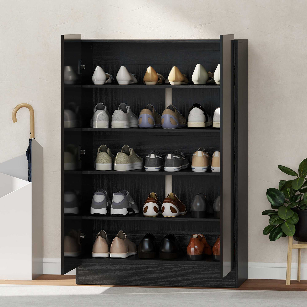 Meuble à chaussures 20 paires armoire à chaussures à haute brillance 5 niveaux étagères réglables 72x34x103cm noir-7