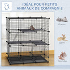 Cage parc enclos rongeurs modulable dim. L 111 x l 75 x H 119 cm 3 niveaux 4 portes fil métallique noir-7