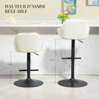 Lot de 2 tabourets de bar chaises de bar hauteur réglable tissu effet lin et base en acier 52,5 x 53 x 86,5-108 cm crème-4