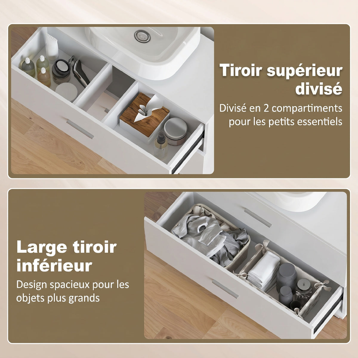 Meuble sous lavabo, meuble de salle de bain avec 2 tiroirs, style moderne, 80 x 30 x 60 cm, blanc-6