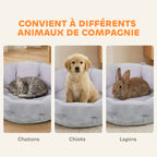 Lit pour chat réversible, lit pour chats d'intérieur et petits chiens, lit rond avec rebord de soutien, gris clair-6