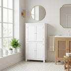 Meuble de salle de bain, meuble de rangement étroit avec 4 portes et étagères réglables, style moderne, blanc-1