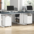 Lot de 2 caissons de bureau rangement de bureau sur roulettes tiroir placard niche panneaux particules blanc-1