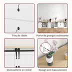 Buffet meuble de rangement avec 2 portes coulissantes étagères réglables 150l x 40P x 72H cm en bois blanc chêne-7
