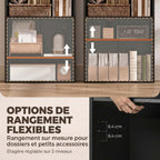 Bureau Informatique Pliable avec Pochette Suspendue, Compartiments Ouverts et Étagère Réglable, Noir-5