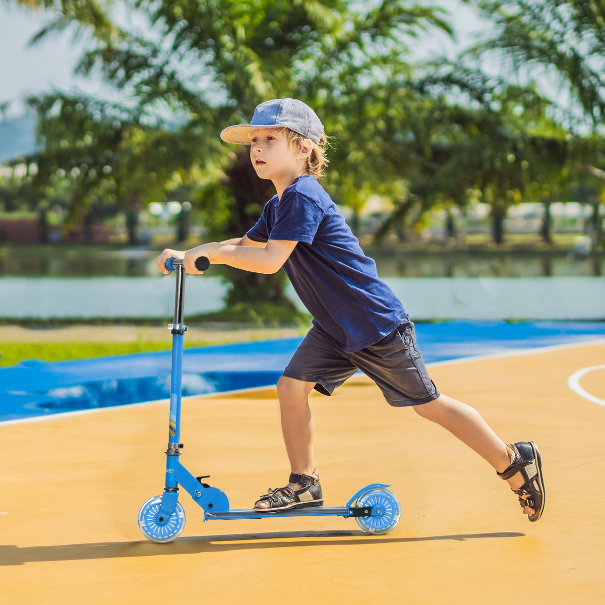Trottinette pour enfants de 3 à 7 ans pliable roues lumineuses en PU musique 67 x 32 x 78 cm bleu-1