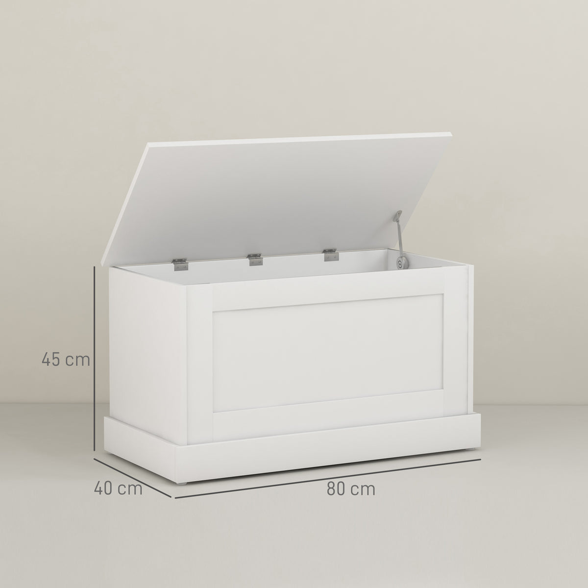 Coffre de rangement, coffre à jouets, avec charnière de sécurité, pour salon, en bois, 80 x 40 x 45 cm, blanc-2