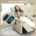 Fauteuil Relax Électrique Massant et Chauffant en Velours, Ultra Silencieux, Inclinable, Port USB, 82x99x106cm, Beige-8