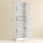 Meuble de salle de bain, meuble de rangement 6 niveaux, 6 portes dont 2 vitrées, étagères réglables, 60x30x170cm, blanc-2
