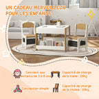 Ensemble 3 pièces table et 2 chaises pour enfant avec plateau réversible tableau noir, panier de rangement, étagères-4