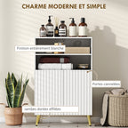 Meuble salle de bain, armoire salle de bain étroit 5 niveaux, portes cannelées à fermeture douce 60 x 31,8 x 93 cm blanc-3