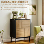 Buffet salon meuble de rangement armoire de cuisine portes à pousser et 4 placards style moderne 60 x 35 x 78 cm, noir-4