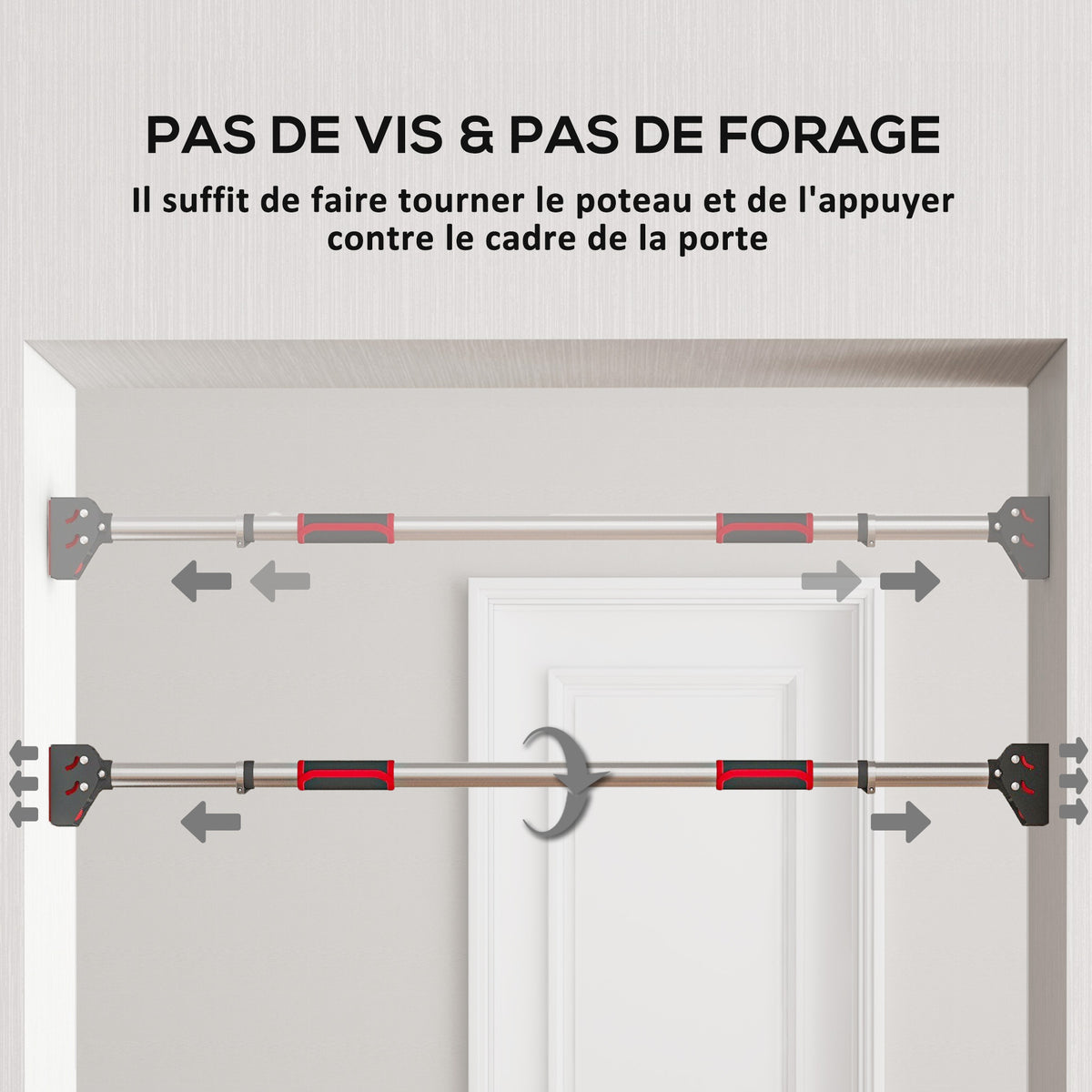 Barre de traction pour porte, barre de musculation pour cadres de porte sans vis - longueur ajustable (89-137cm)-3