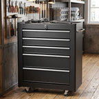 Chariot à outils sur roulettes, Servante d'atelier en acier 5 tiroirs verrouillable 2 clés, 61,5 x 33 x 82,5 cm, noir-9