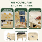 Tour d'Apprentissage Enfant 3 en 1, Tour d'Observation Enfant Pliable avec Tableau Noir, Motif Chat, Naturel-6