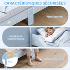 Lit Enfant 70 x 140 cm, Lit pour Enfant avec Barrière de Sécurité et Sommier à Lattes en Bois, Motif Nuage, Bleu-4