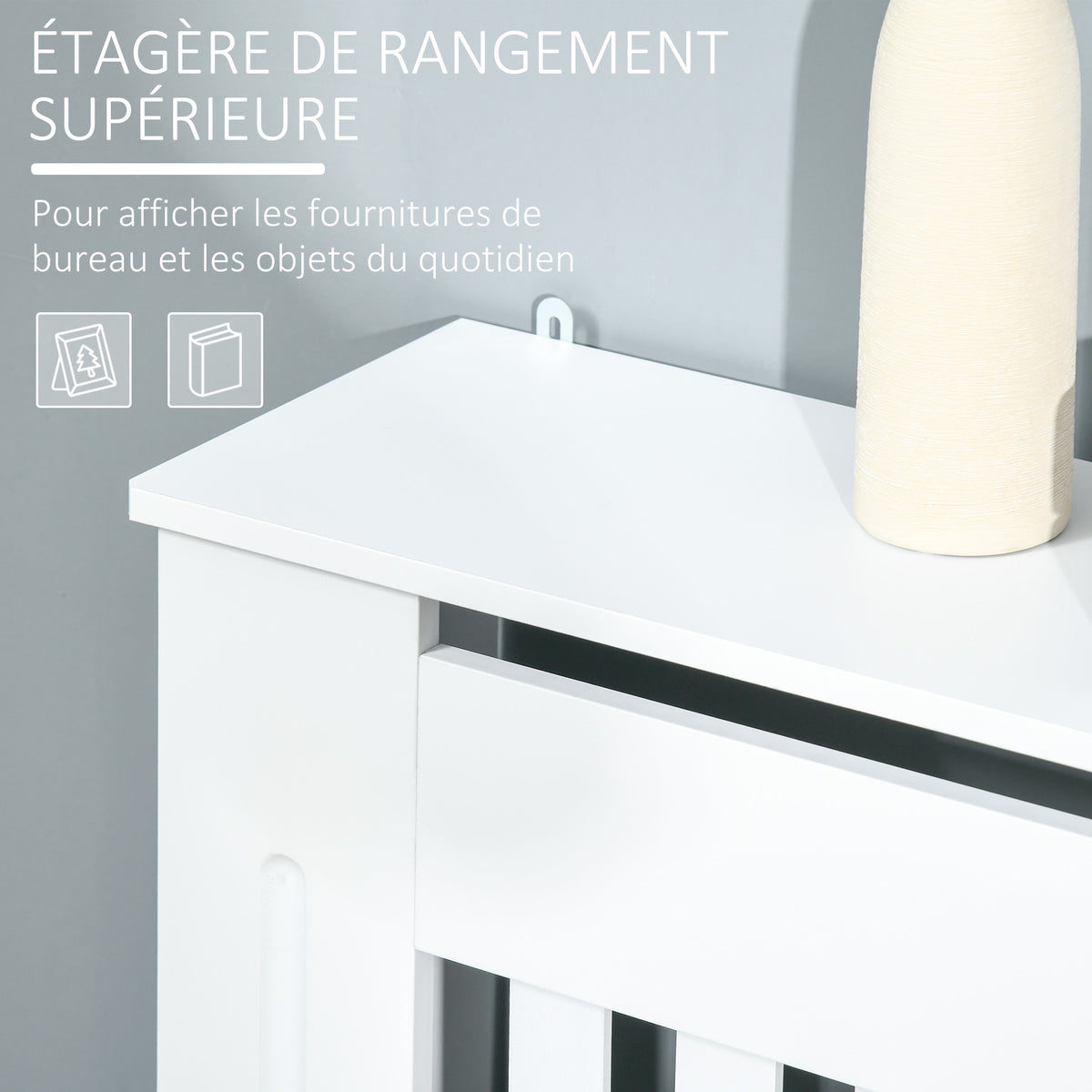 Cache-radiateur couverture radiateur grille d'aération verticale à lattes 78L x 19l x 81H cm en bois Blanc-4