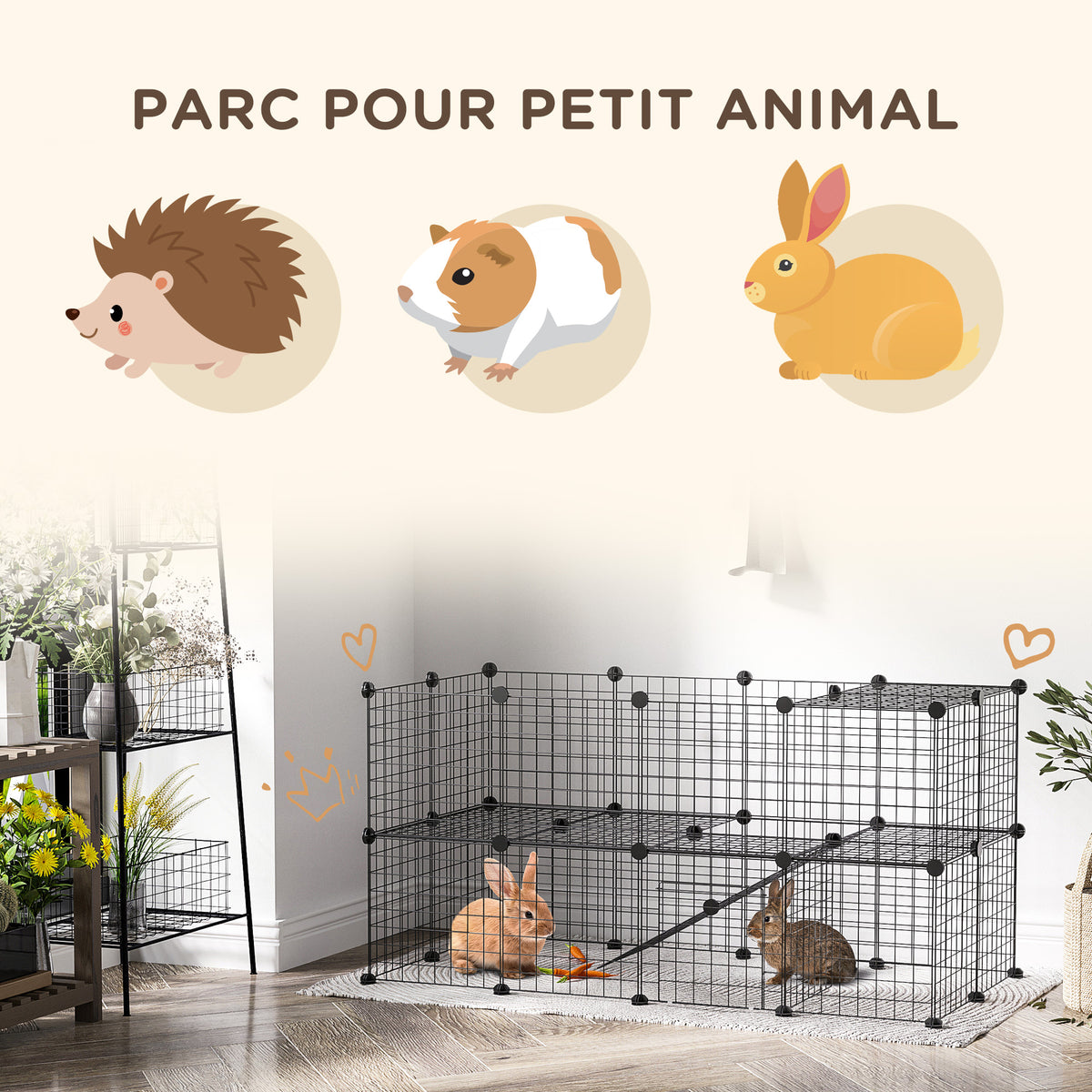 Cage parc clôture pour animaux domestiques enclos pour petits animaux modulable 2 niveaux 72 panneaux bords arrondis-4