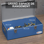Caisse boite à outils en métal transportable avec 3 poignées, 2 loquets, dim. 50L x 26l x 18,5H cm, bleu-4