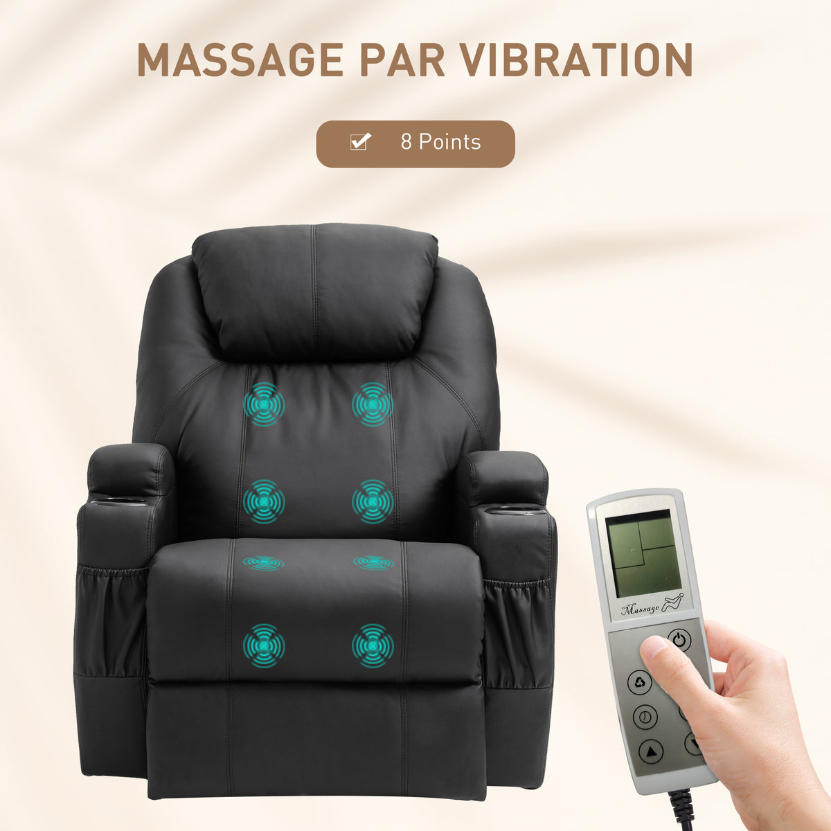 Fauteuil de Massage Inclinable, Chaise de Relaxation avec dossier et repose-pied électrique réglables revêtement synthétique pour Salon, Chambre, Cinéma Maison Noir-3