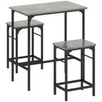 Ensemble table de bar avec 2 tabourets, cadre en acier pour cuisine, salle à manger et salon, gris-0