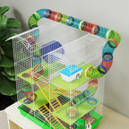 Cage pour hamster souris petit animaux rongeur avec tunnel mangeoire roue jouet 47 x 30 x 59 cm vert-7