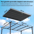 Toile de toit pour pergola tonnelle rétractable de 4 x 3 m - toile uniquement 350 x 260 cm gris foncé-3