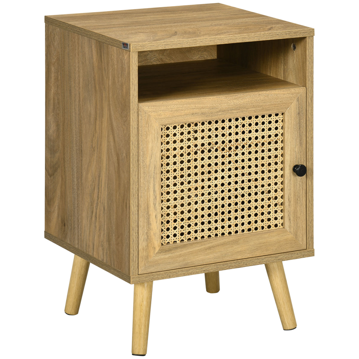 Table de chevet table de nuit avec placard porte cannage et niche design vintage 39 x 35 x 60 cm naturel-0