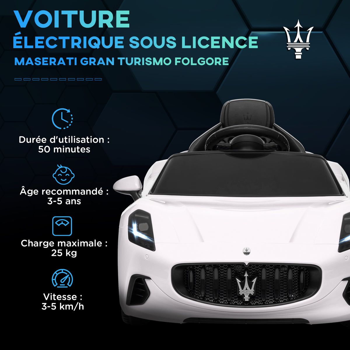 Voiture électrique pour enfants sous licence Maserati Gran Turismo Folgore, 12V avec télécommande, de 3 à 5 ans, blanc-3