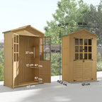 Abri de jardin Armoire de jardin pour outils avec Étagères et Fenêtres en Acrylique, 128 x 57,5 x 197 cm marron clair-2