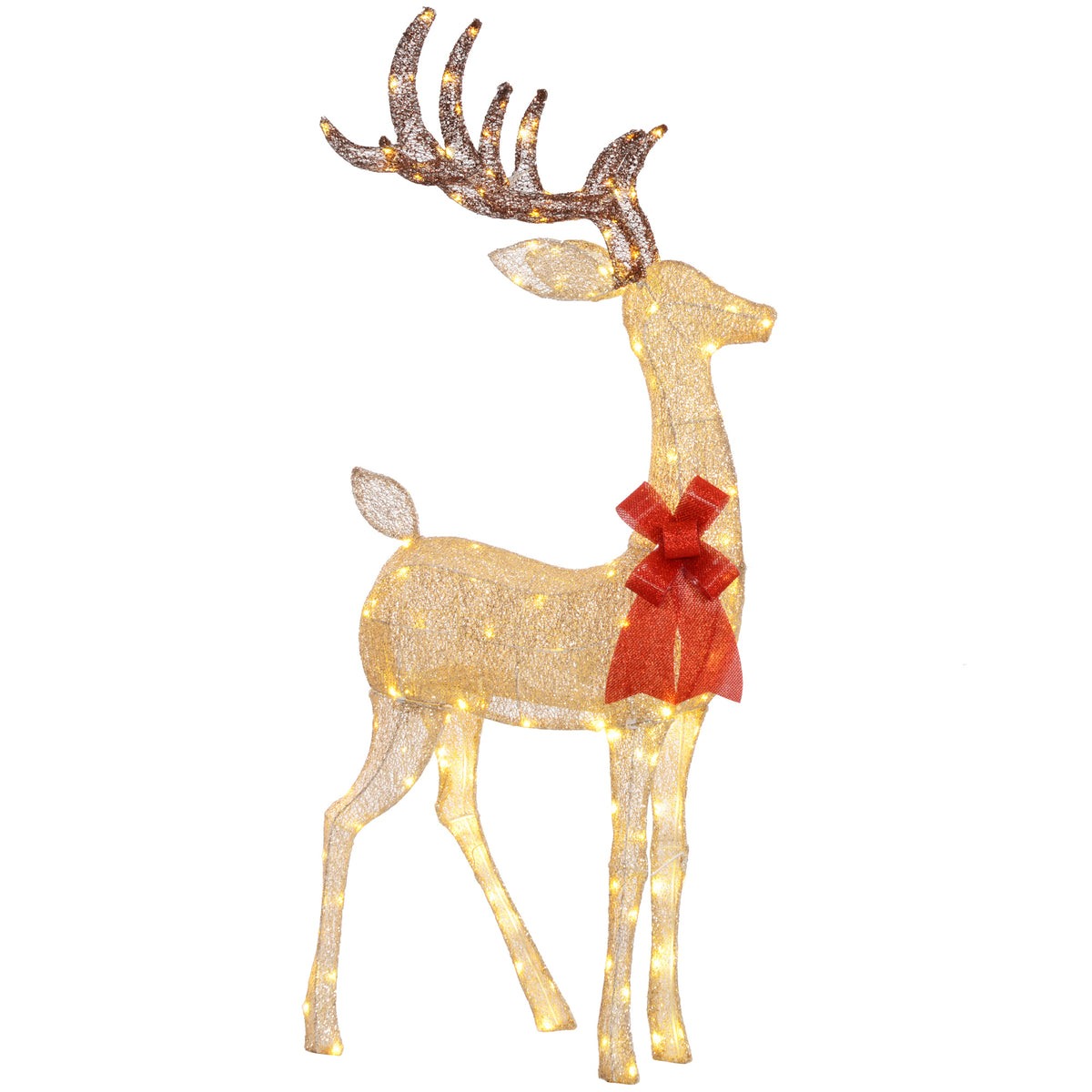 Renne de Noël lumineux, décoration renne lumineux Noël en acier, avec 137 LED blanc chaud, 66 x 25 x 135 cm, or-0