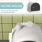 Bac à litière pour chat avec porte battante pelle et filtre inclus dim. 43L x 44l x 47H cm gris-5