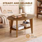 Table Basse Ovale à 2 Niveaux, Table de Salon Moderne avec Étagère Inférieure Ouverte, 80 x 50 x 45 cm, Chêne-7