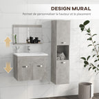 Ensemble de Meubles de Salle de Bain 4 Pièces, Mural, avec Miroir, Meuble sous Vasque, Lavabo et Armoire Haute, gris-4