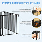 Barrière de Sécurité pour Cheminée, Parc Enclos Chien Pliable Modulable 8 Panneaux avec Porte, sans Perçage-3
