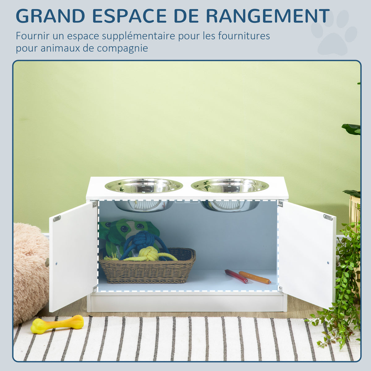 Gamelles Chiens Surélevées Gamelle Double Chien Chat Porte-Gamelles 60 x 30 x 35,5 cm 2 Gamelles 2L Acier Inox-4
