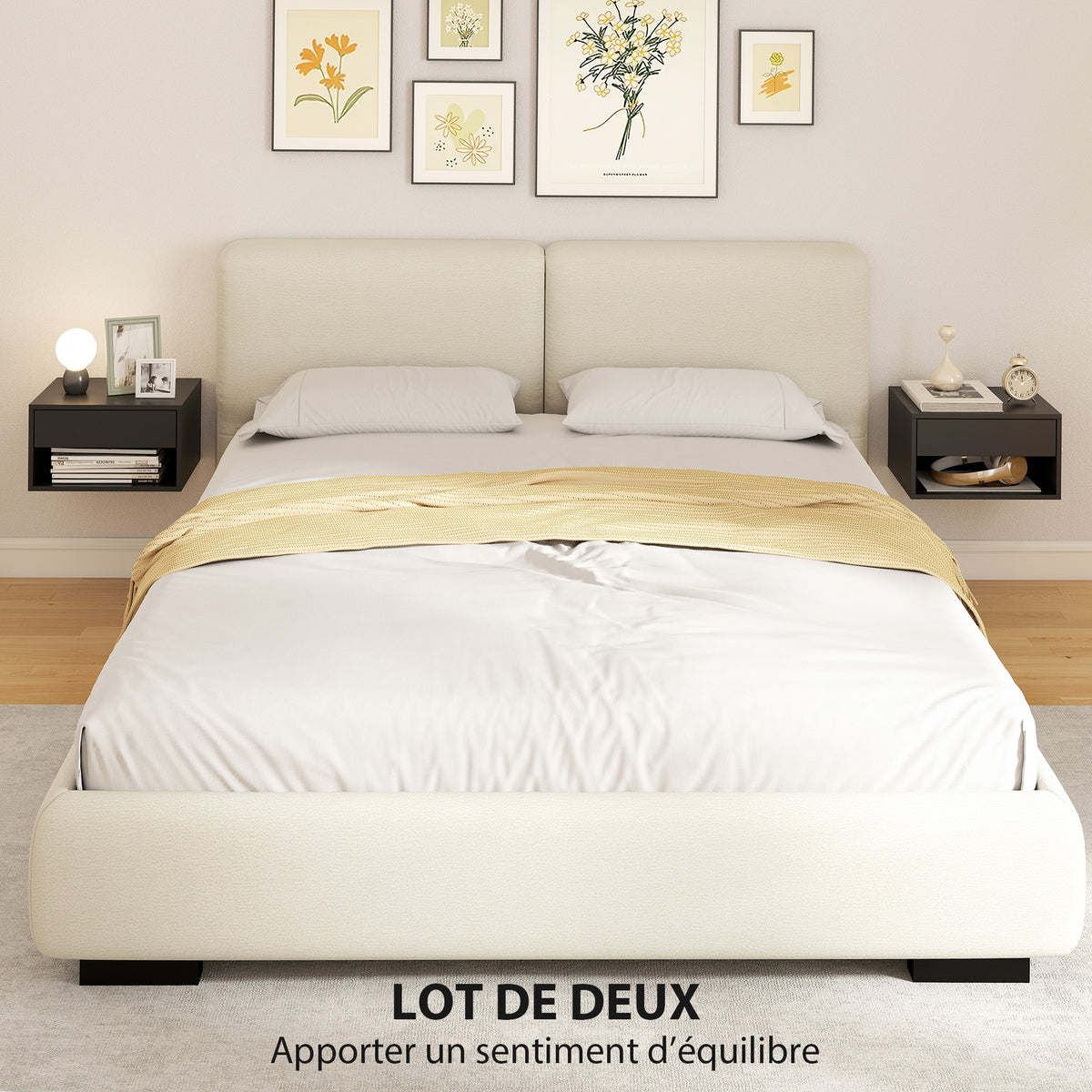 Lot de 2 tables de chevet murales, tables de nuit, tiroir, compartiment ouvert, plateau, 37 x 32 x 21 cm, noir-3