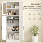Meuble de salle de bain haut 6 niveaux, meuble de rangement avec 4 portes dont 2 vitrées et étagères réglables, blanc-3