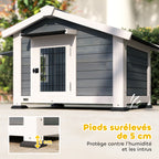 Niche pour Chien Extérieur Abri Jardin Surélevé Plancher Amovible Auvent de Porte et Toit Imperméable 98x76x69,5cm Gris-5