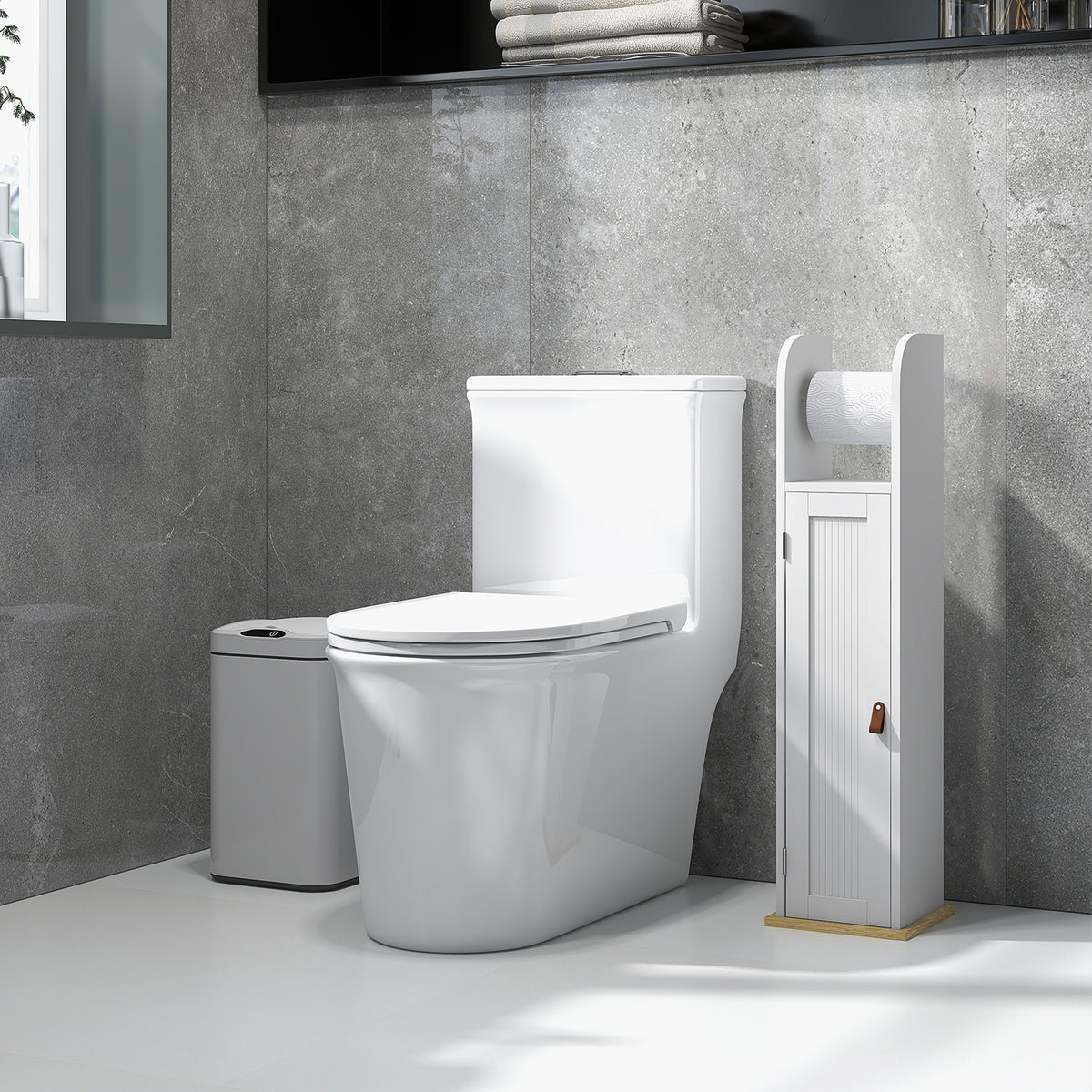 Meuble de salle de bain support papier toilette avec placard et étagères réglables 20 x 20 x 80 cm blanc-9
